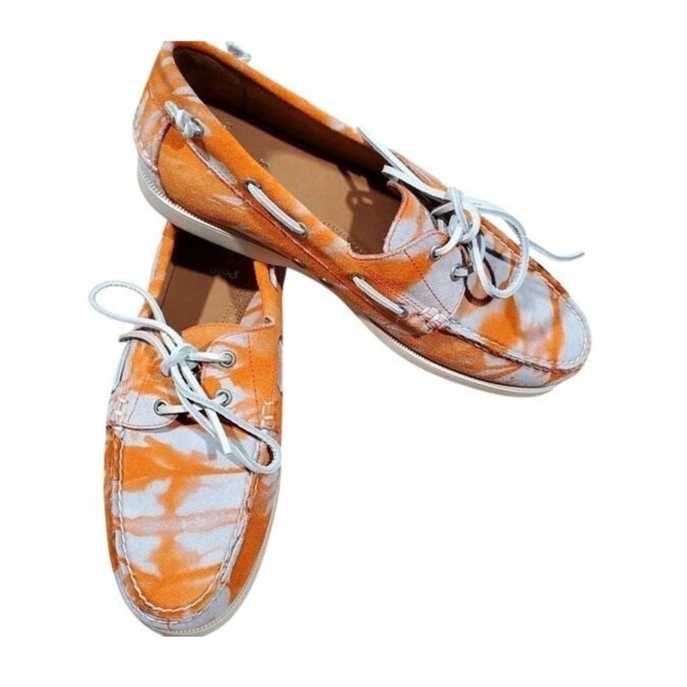 Polo Ralph Lauren Boat Shoes Orange Tie-Dye Canvas Deck Casual Slip On Loafers